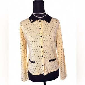 Vintage Requirements Yellow button up Polka Dot Cardigan with Black Collar